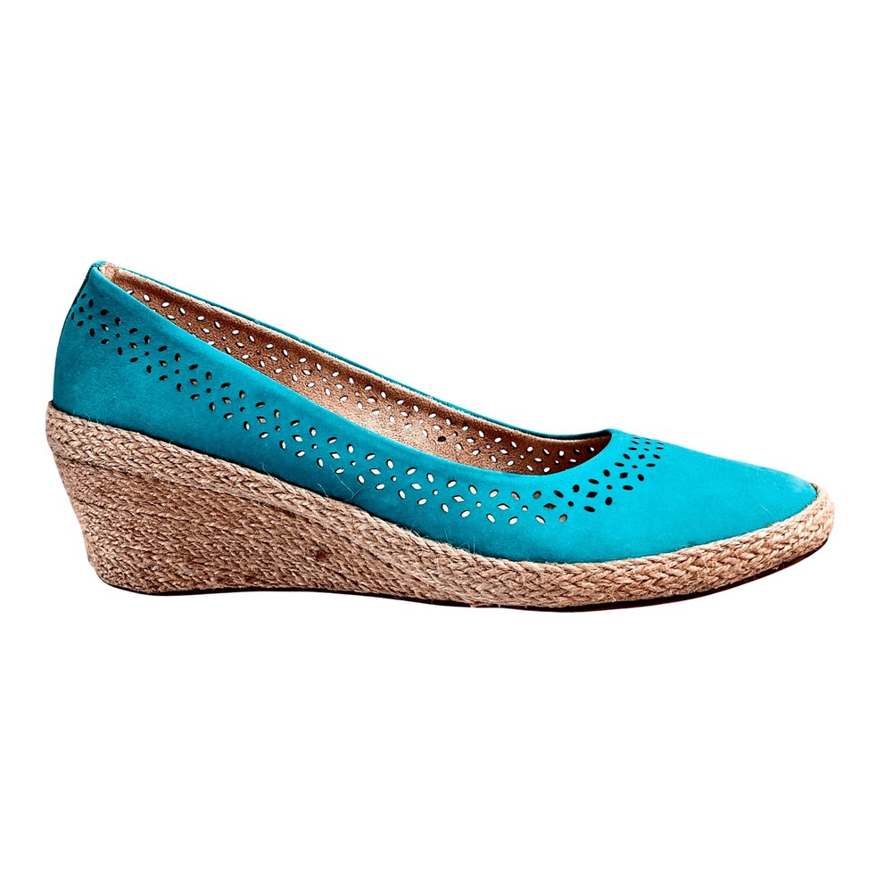 Walk With Me Coldwater Creek Shoes Wedge Espadrille Suede Slip On Jade (Size 11)